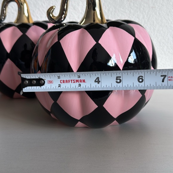 Pink and Black Checkered Pumpkins with Gold Stems - Picture 2 of 3